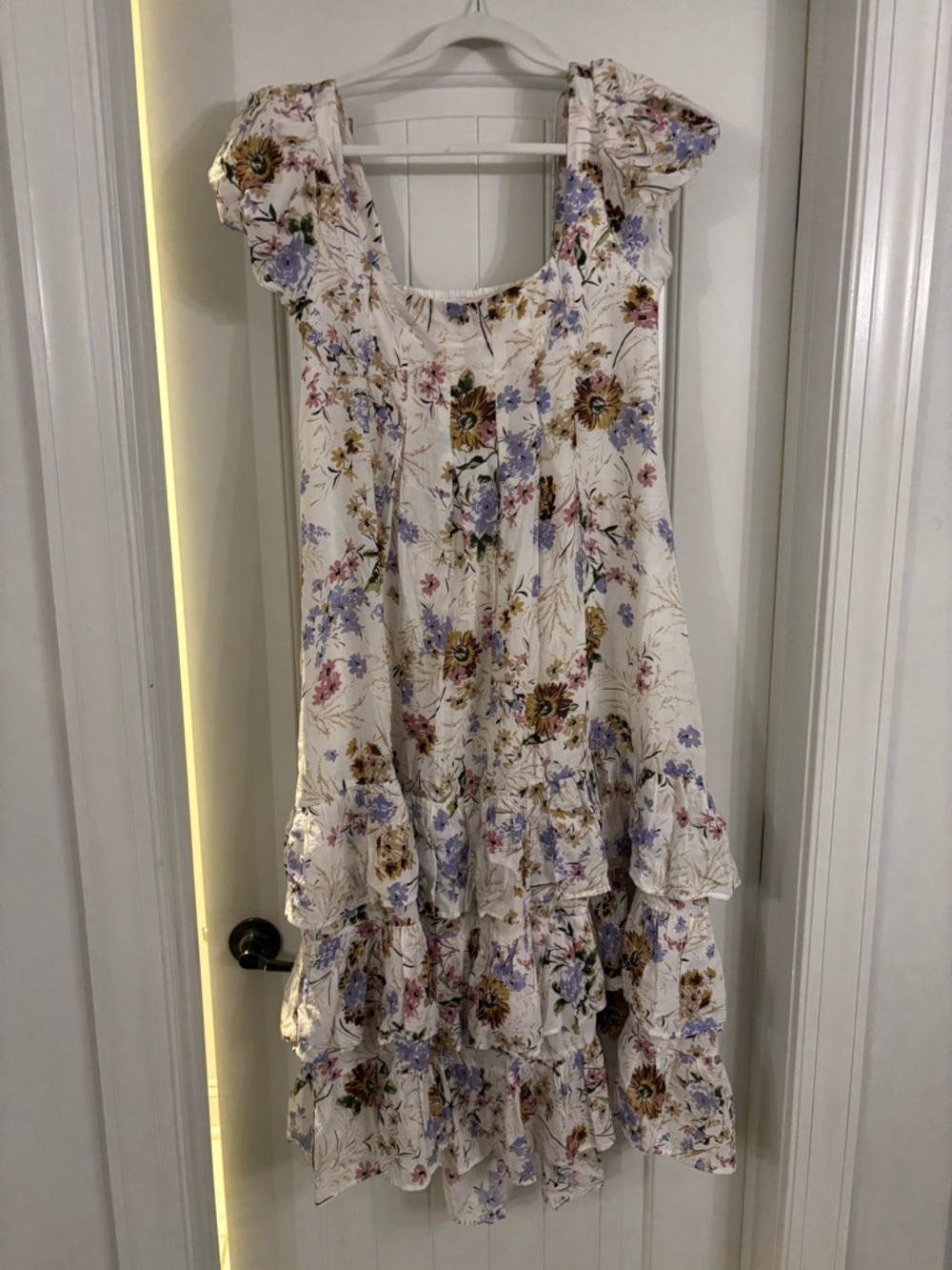 Anthropologie White Floral Ruffled Sundress
